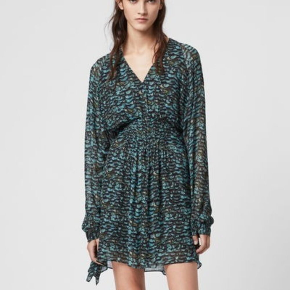 All Saints Turquoise Nichola Plume Dress